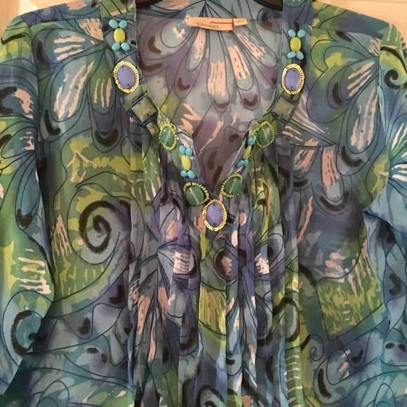 NEW sheer multicolored summer blouse - Picture 2 of 4